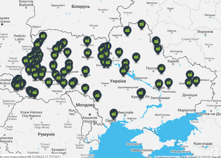 Mapa parków technologicznych w Ukrainie