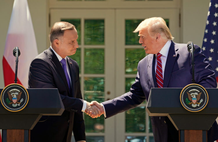 U.S. President Donald Trump and  Poland's President Andrzej Duda hold a joint news conference in the Rose Garden at the White House in Washington, U.S., June 12, 2019. REUTERS/Kevin Lamarque